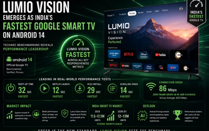 Lumio Vision Emerges as India’s Fastest Google Smart TV on Android 14: Techarc Benchmarking Reveals Performance Leadership
